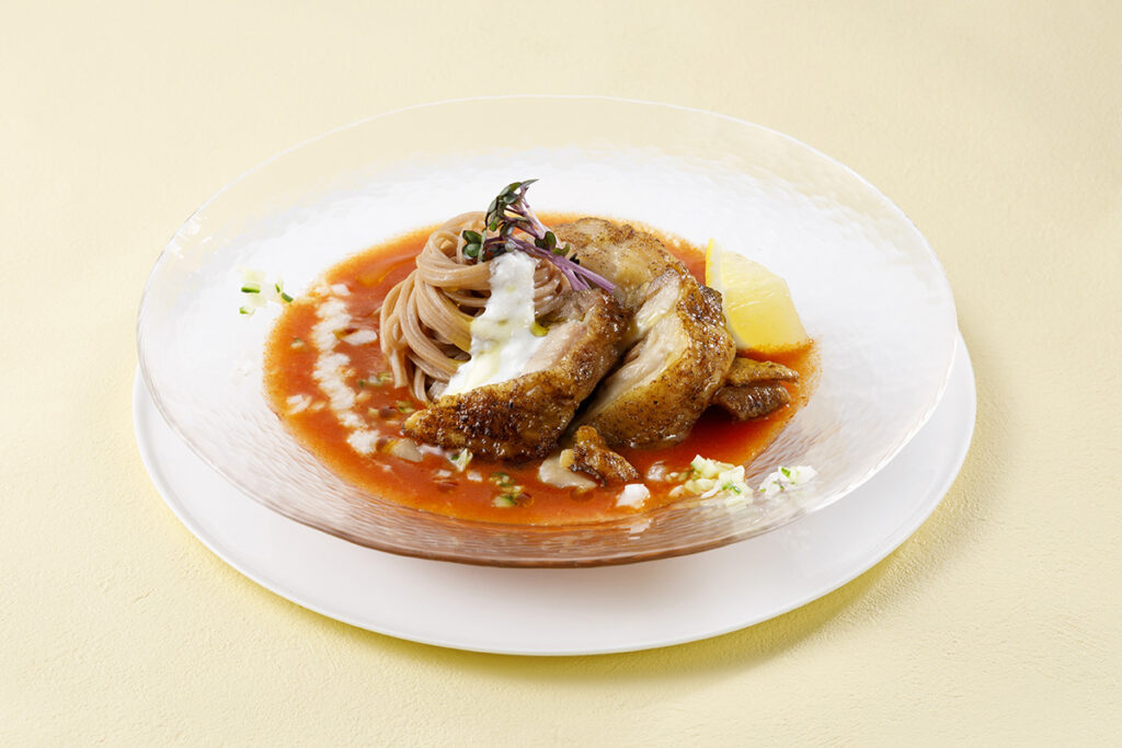 トマトと地鶏のぶっかけうどん